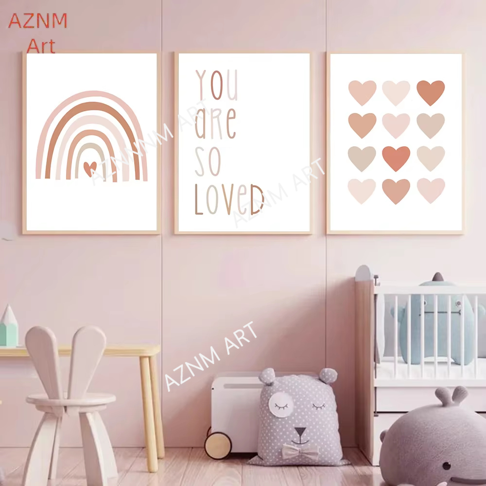 Baby Nursery Pink - 1/3PCS, 만화 하트 무지개 핑크 벽