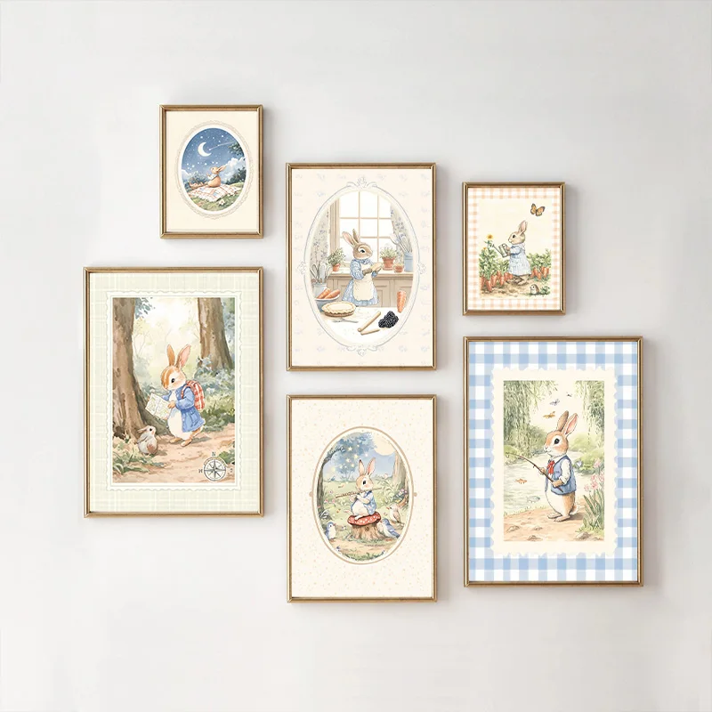 Baby Nursery Vintage - 빈티지 보헤미안 블루 플래드 토끼 영감을