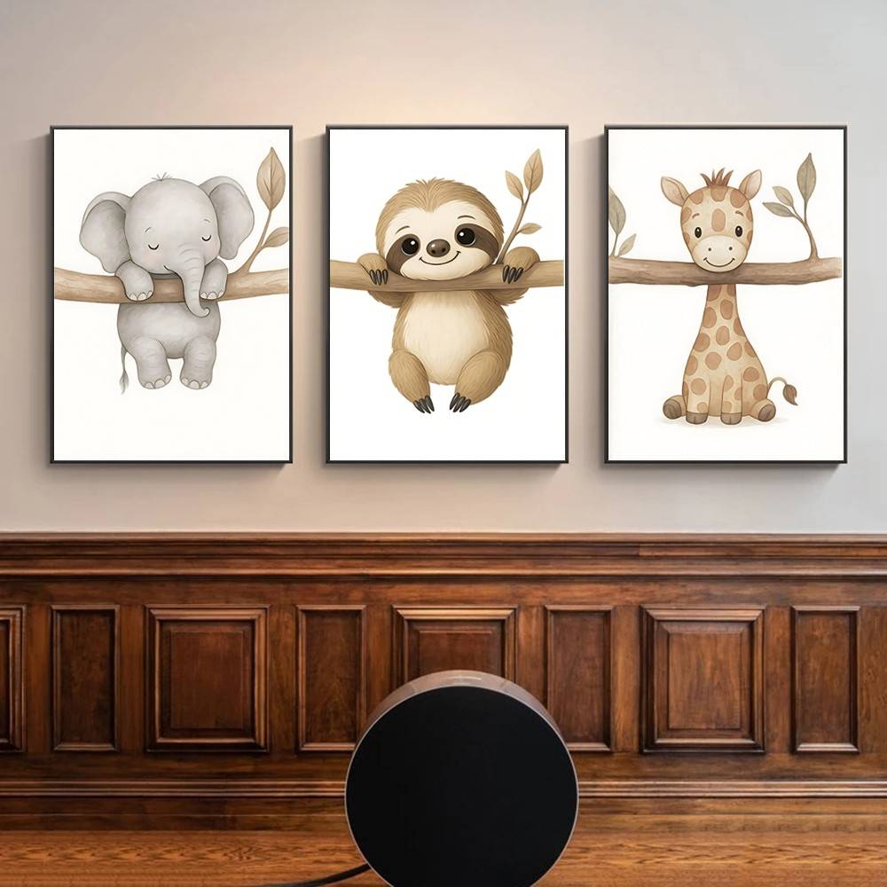 Baby Nursery Wallpaper Neutral - 중성적인 보헤미안 사파리 아기 동물 벽