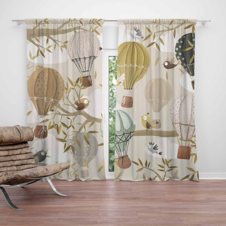 Baby Nursery Blackout Curtains - 핫 에어 벌룬 커튼 새 동물