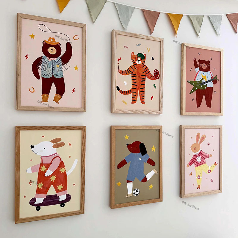 Baby Nursery Wall Art - 재미있는 만화 동물 보육원 벽 장식