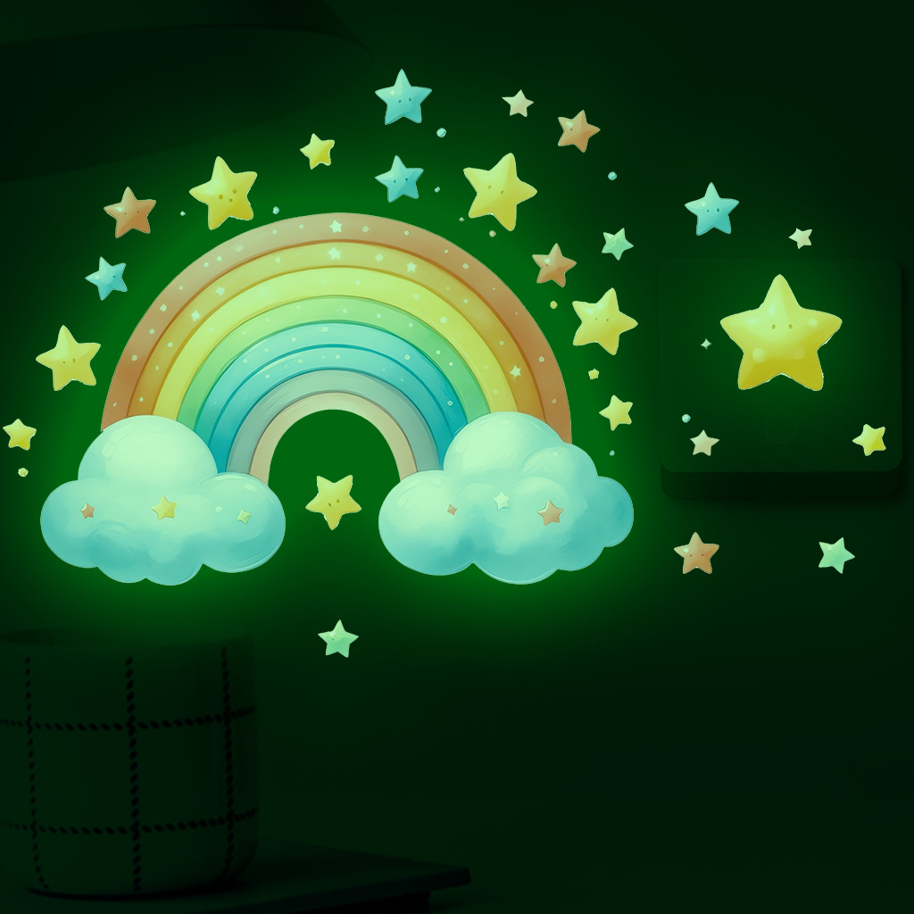 Baby Nursery Diy - 만화 무지개 야광 벽 스티커 어둠