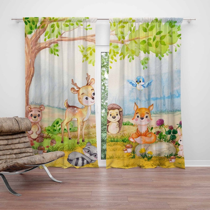 Baby Nursery Blackout Curtains - 숲속 동물 커튼 어린이 침실 커튼
