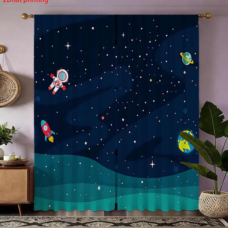 Baby Nursery Blackout Curtains - 만화 우주 비행사 커튼, 어린이용 은하