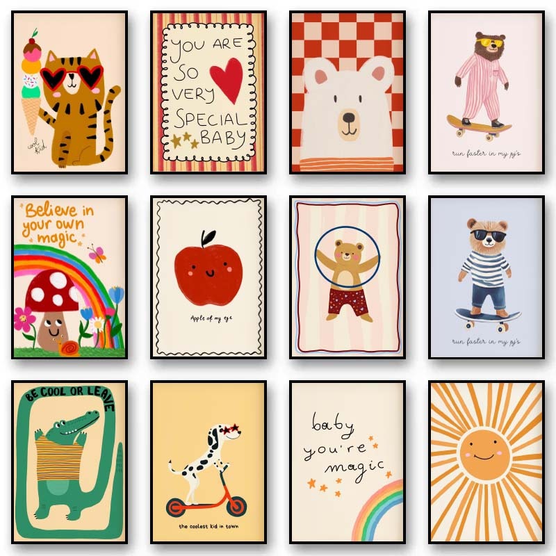 Baby Nursery Wall Art - 동물 포스터 프린트 북유럽 꽃무늬 토끼