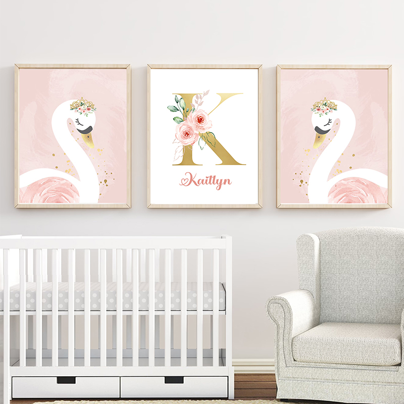 Baby Nursery Name Letters - 핑크 크라운 백조 황금 맞춤형 아기