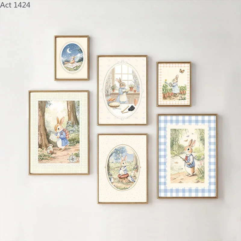 Baby Nursery Vintage - 빈티지 보헤미안 블루 플래드 토끼 영감을