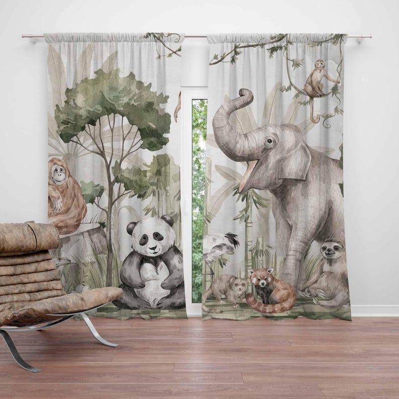 Baby Nursery Blackout Curtains - 사파리 동물 커튼 어린이 침실 커튼