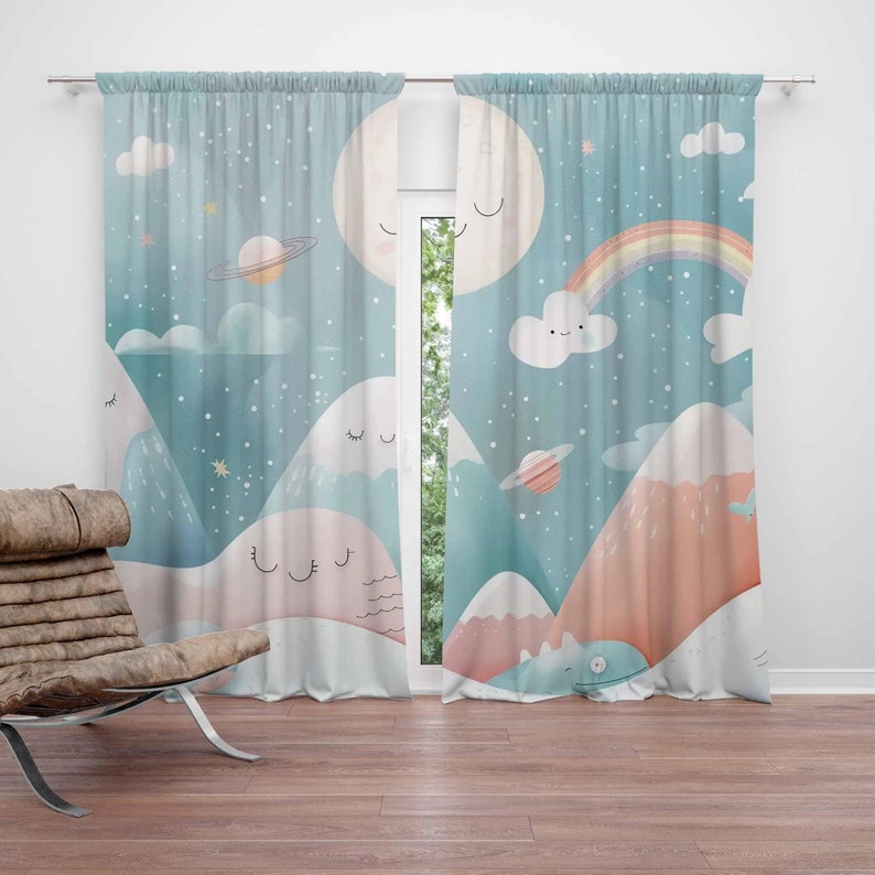 산 무지개 아기 유아방 커튼 구름 달 어린이 침실 암막 - Baby Nursery Blackout Curtains 리뷰 및 가격