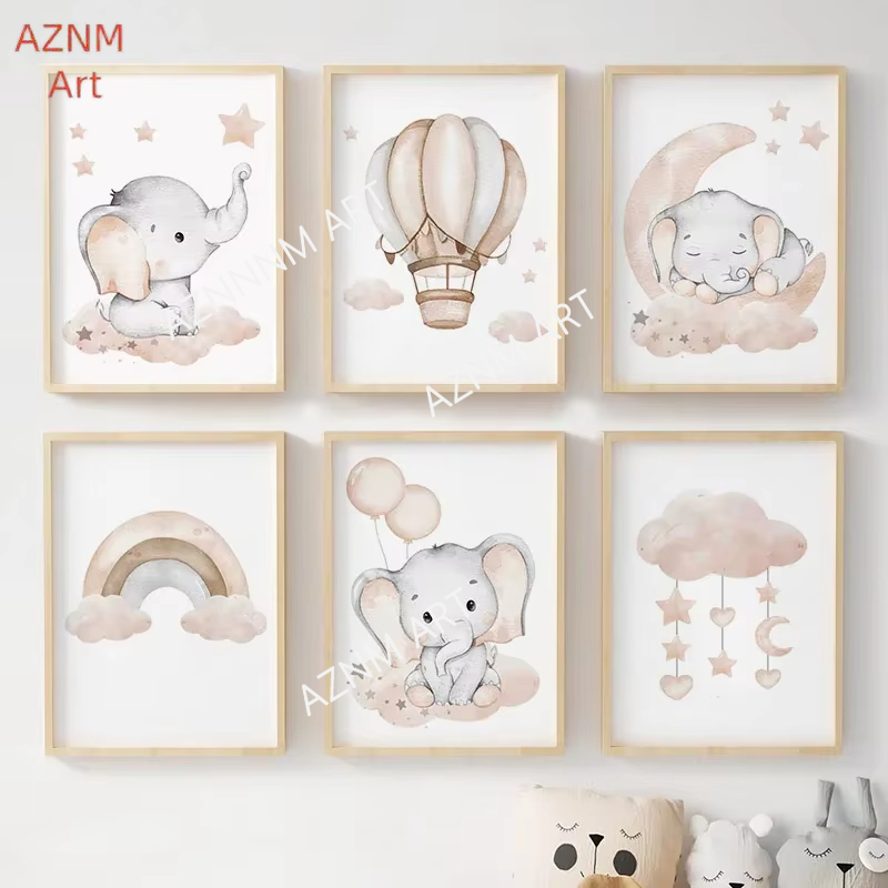 코끼리 풍선 무지개 달 별 구름 스윙 아기 어린이 포스 - Baby Nursery Wall Art 리뷰 및 가격