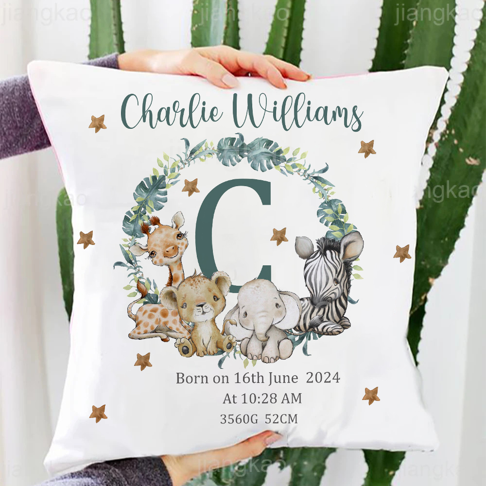 이름 베개 케이스와 개인화 된 사파리 동물 보육 쿠션  - Baby Nursery Name Letters 리뷰 및 가격