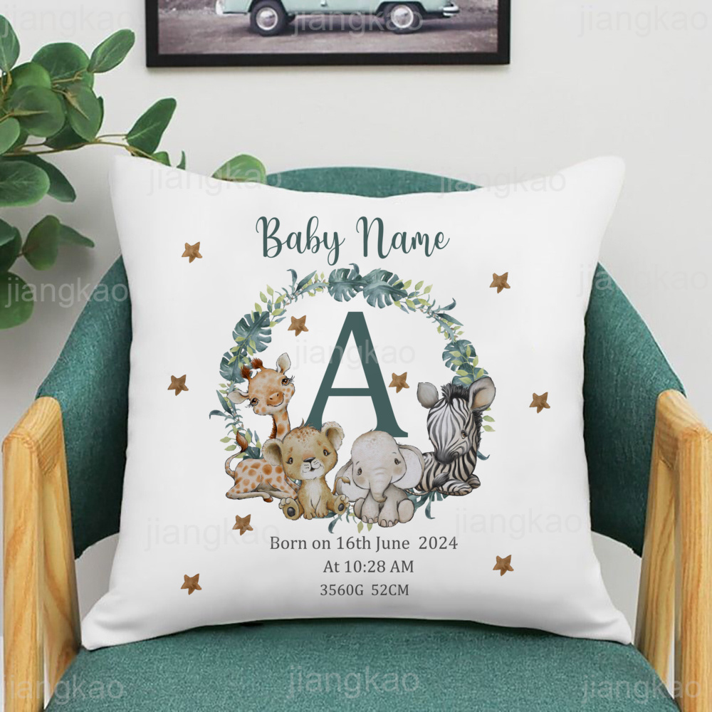이름 베개 케이스와 개인화 된 사파리 동물 보육 쿠션  - Baby Nursery Name Letters 리뷰 및 가격
