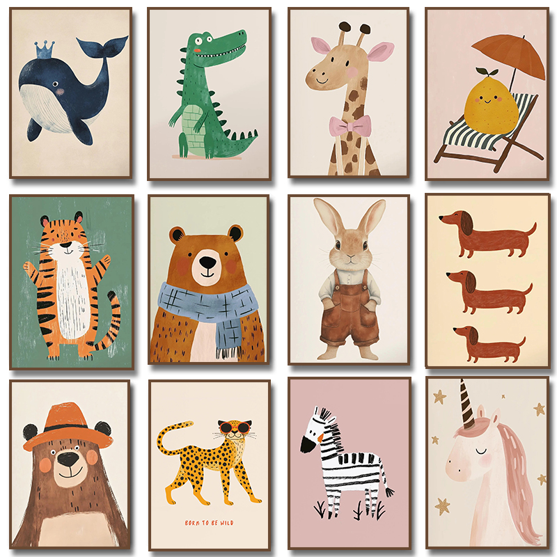 귀여운 동물 일러스트 포스터 유니콘 곰 호랑이 닥스훈트 - Baby Nursery Wall Art 리뷰 및 가격