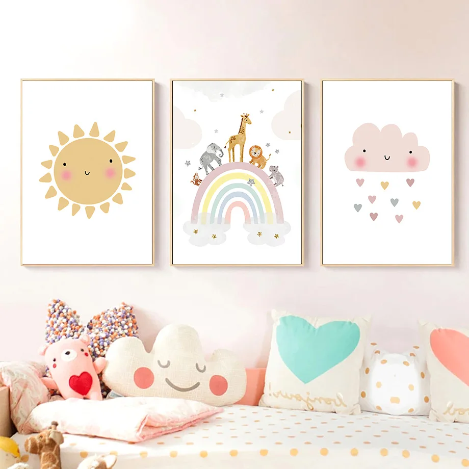 기린 코끼리 열기구 태양 무지개 보육원 북유럽 포스터  - Baby Nursery Wall Art 리뷰 및 가격