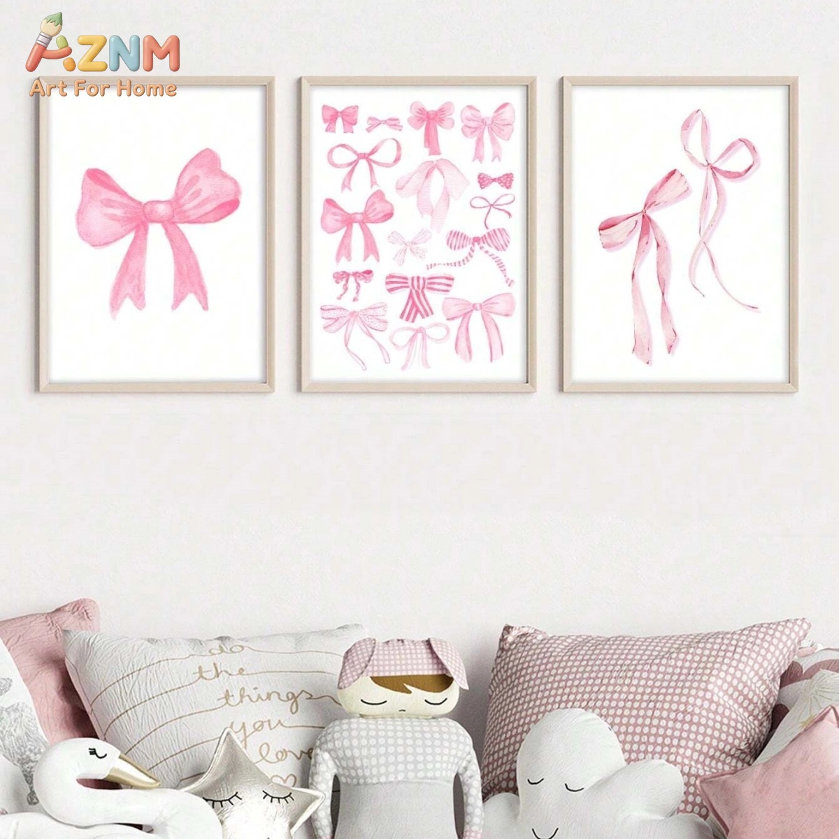 3PCS 핑크 수채화 리본 캔버스 벽 장식 세트 귀여운 - Baby Nursery Pink 리뷰 및 가격