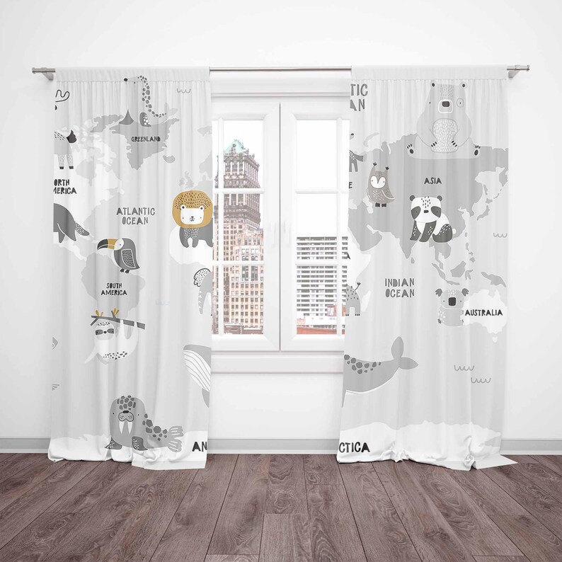 세계 지도 유아용 커튼 사파리 동물 어린이 침실 커튼  - Baby Nursery Blackout Curtains 리뷰 및 가격