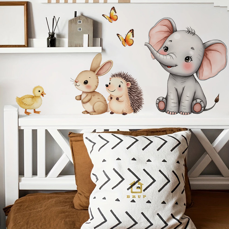 만화 동물 벽 스티커-코끼리 토끼 고슴도치 보육 데칼, - Baby Nursery Wall Art 리뷰 및 가격