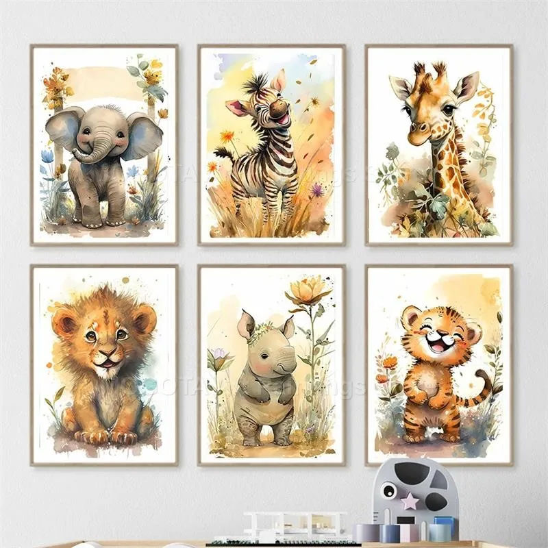수채화 사자 기린 호랑이 코끼리 얼룩말 보육 벽 아트  - Baby Nursery Wall Art 리뷰 및 가격