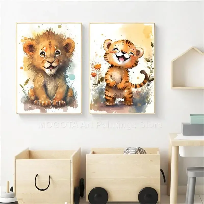 수채화 사자 기린 호랑이 코끼리 얼룩말 보육 벽 아트  - Baby Nursery Wall Art 리뷰 및 가격