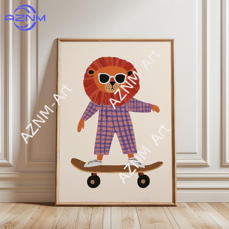 1개 재미있는 동물 스케이트보드 포스터 트렌디한 거위  - Baby Nursery Wall Art 리뷰 및 가격