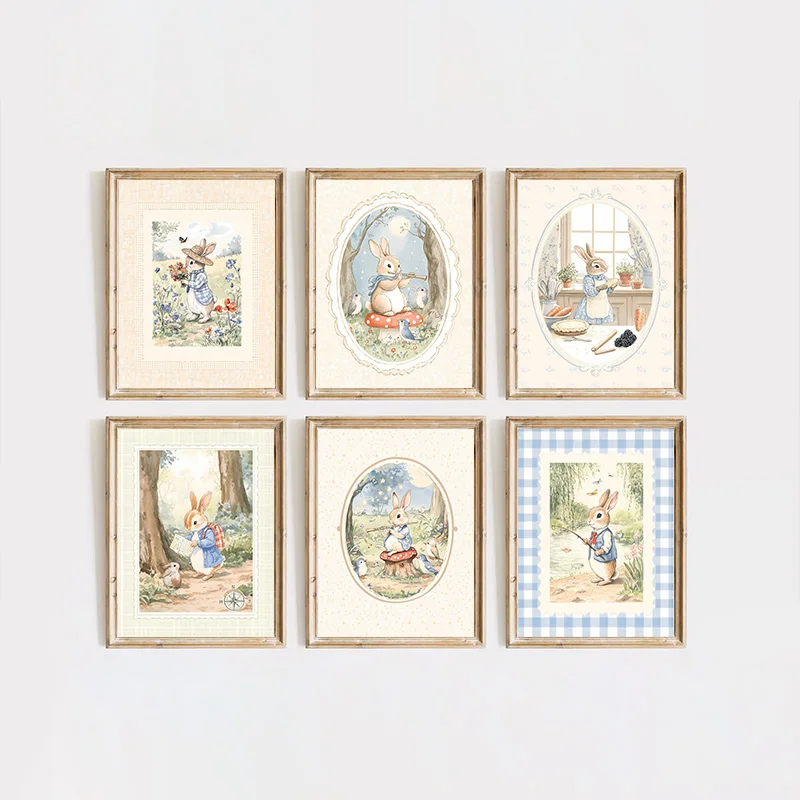 빈티지 보헤미안 블루 체크 토끼 영감 아트 포스터 아기 - Baby Nursery Vintage 리뷰 및 가격