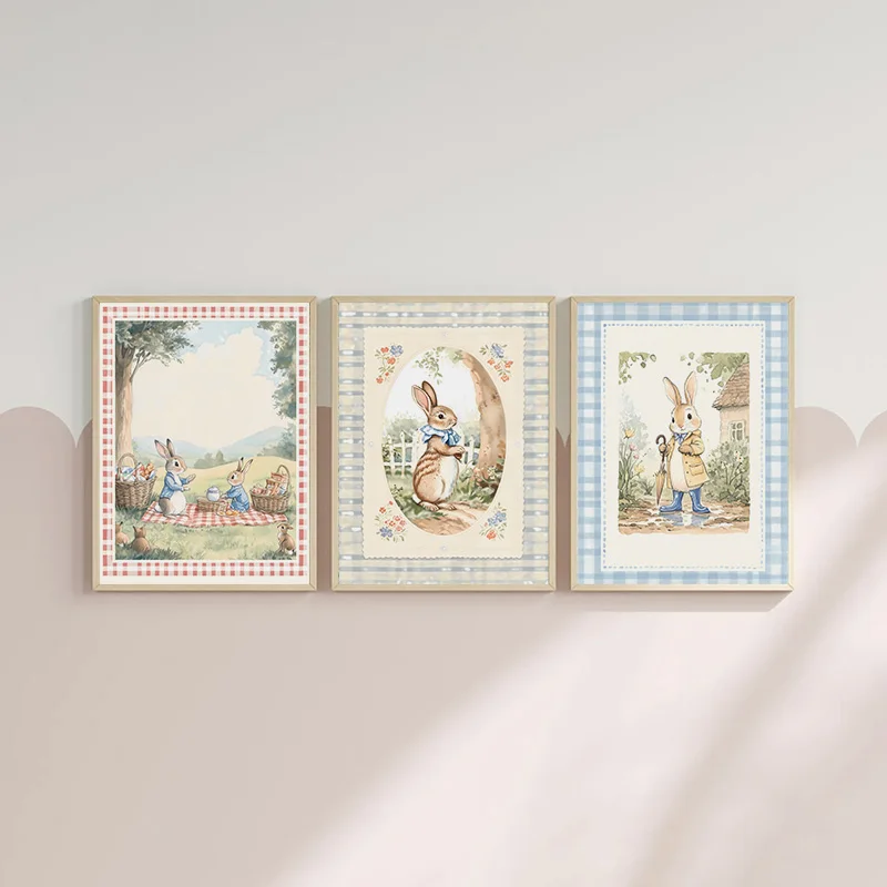 빈티지 보헤미안 블루 체크 토끼 영감 아트 포스터 아기 - Baby Nursery Vintage 리뷰 및 가격
