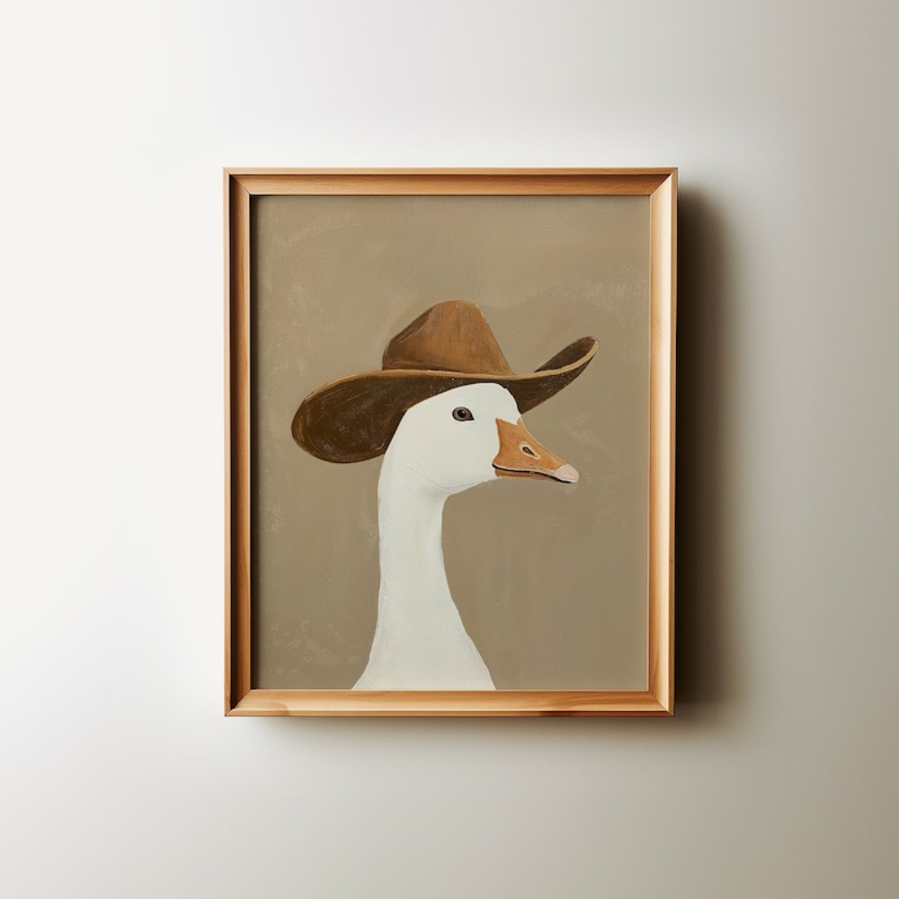 바보 같은 카우보이 거위, 갈색 카우보이 모자, 서부  - Baby Nursery Wall Art 리뷰 및 가격